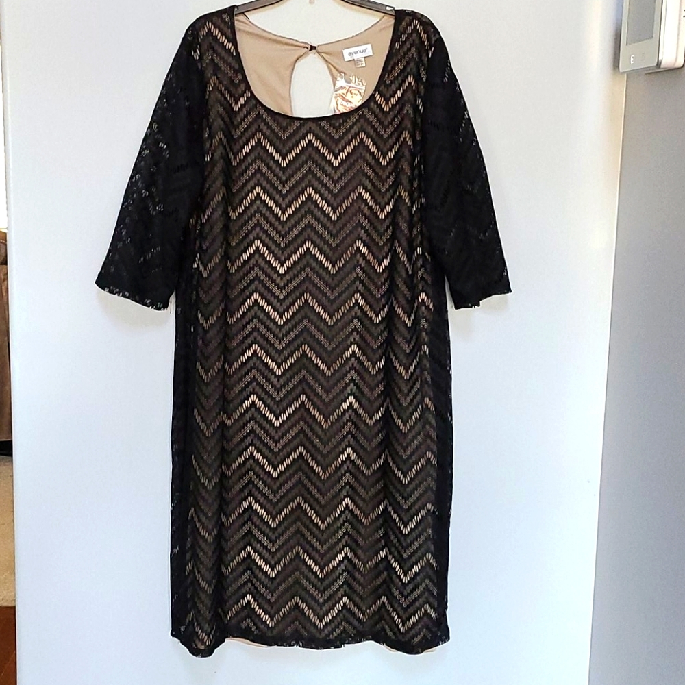 Black Lace Shift Dress 3/4 Sleeve